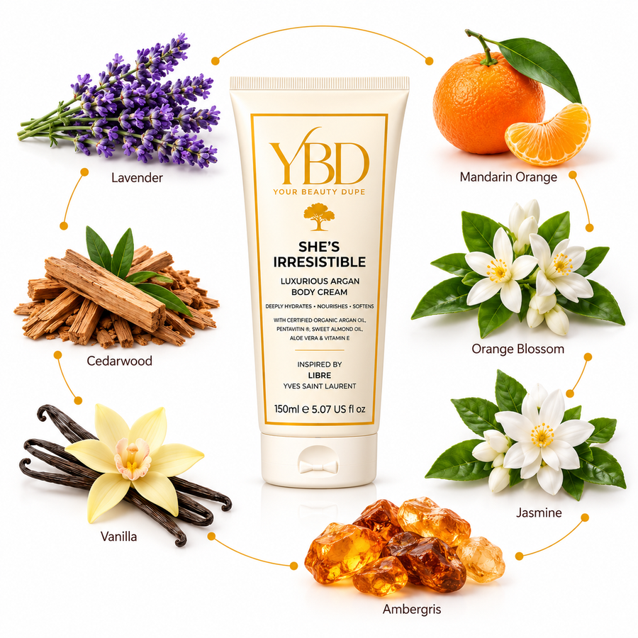 Silk Oil of Morocco Your Beauty Dupe - She's Irresistible Argan Body Cream - Inspired by Libre Yves Saint Laurent