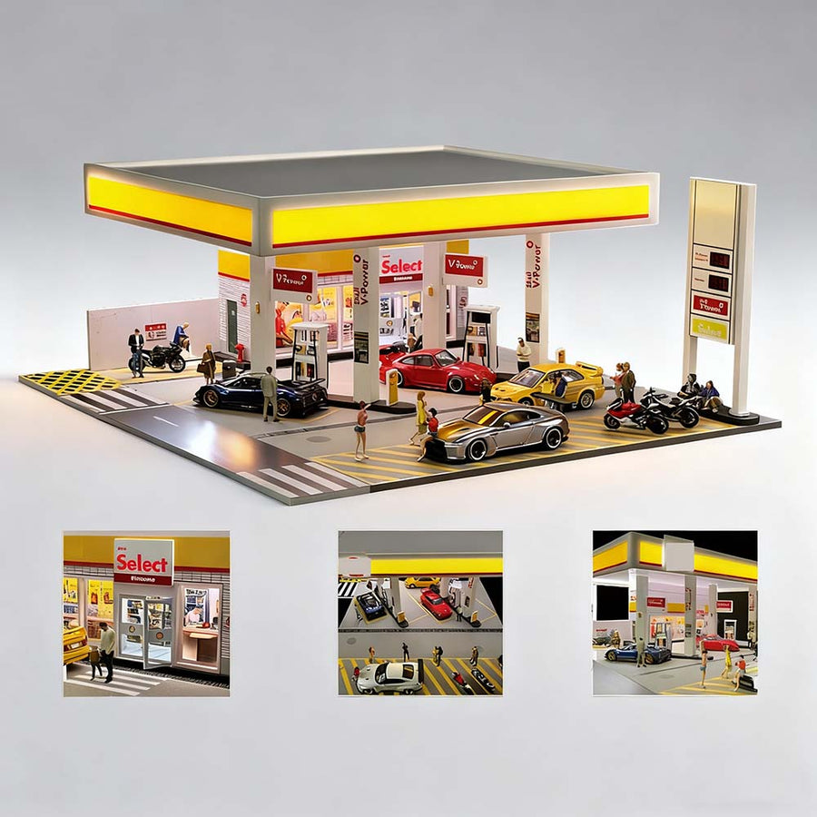 Stirlingkit 1/64 Scale Gas Station Diorama Model without Vehicles & Mini Figures