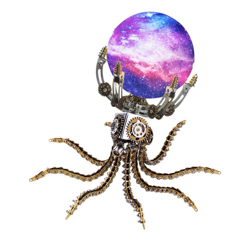 Stirlingkit 1060PCS Steampunk Mechanical Octopus Metal Model Kits with Jupiter Moon Lamp