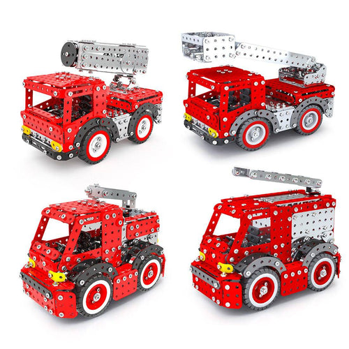 Stirlingkit 1375PCS+ DIY Metal Assembly Fire Trucks Exquisite Four-Piece Educational Toy Gift