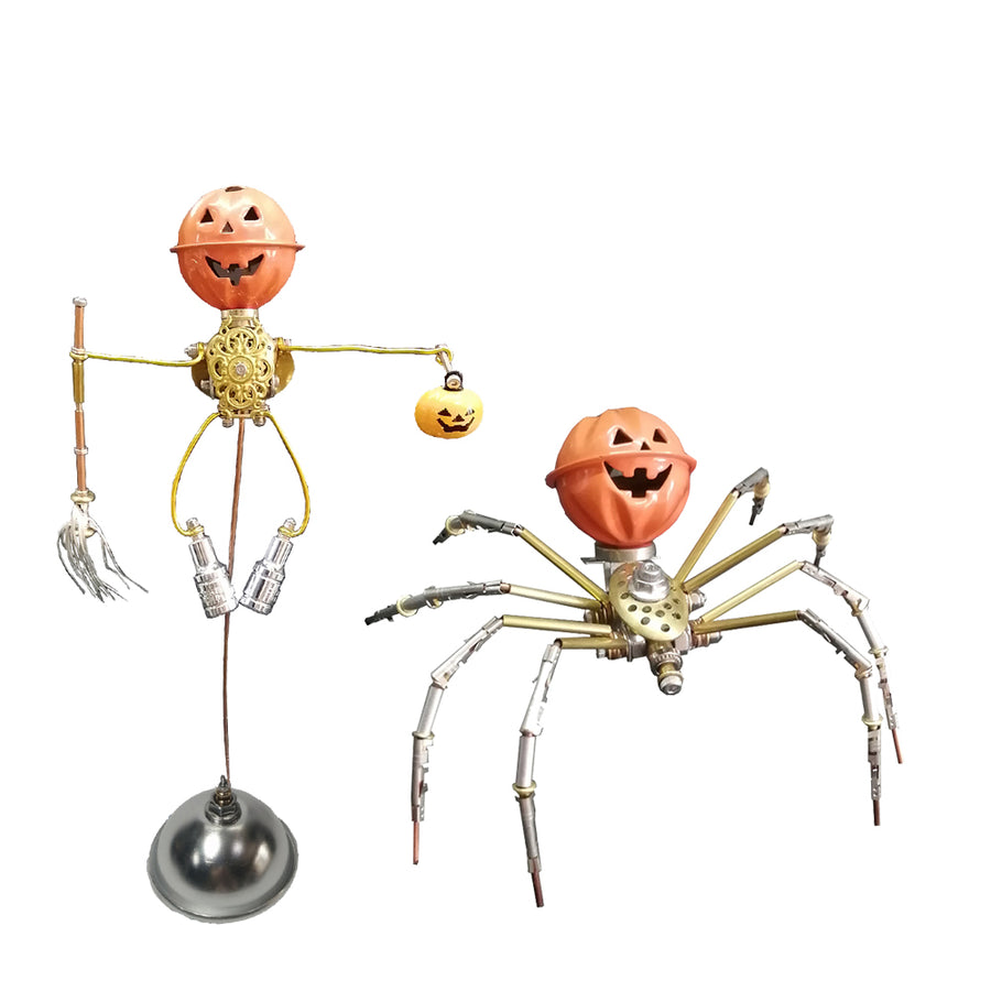 Stirlingkit 2pcs/set Steampunk Brass Pumpkin Spider Scarecrow 3D Metal Model Kits for Halloween