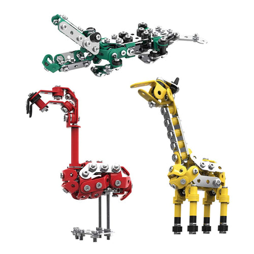 Stirlingkit 499PCS DIY Metal Assembly Model Set Educational Toy (Flamingo + Giraffe + Crocodile)