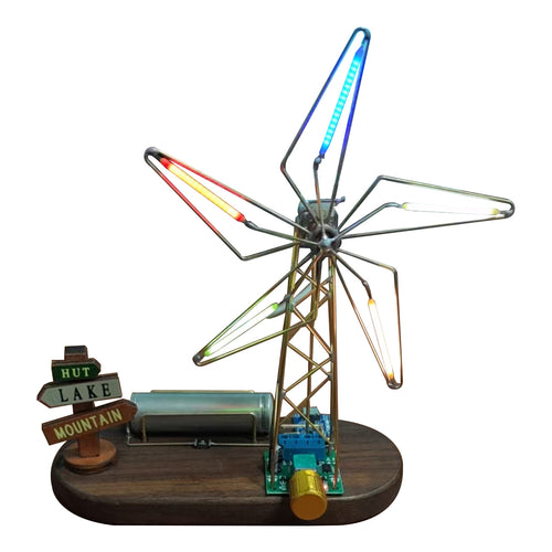 Stirlingkit 5-Blade Windmill Metal Circuit Sculpture DIY Kits Tabletop Edison Bulb