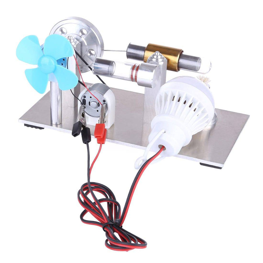 Stirlingkit All Metal Mini Hot Air Stirling Engine Motor Model Educational Toy Kits with Fan and Bulb