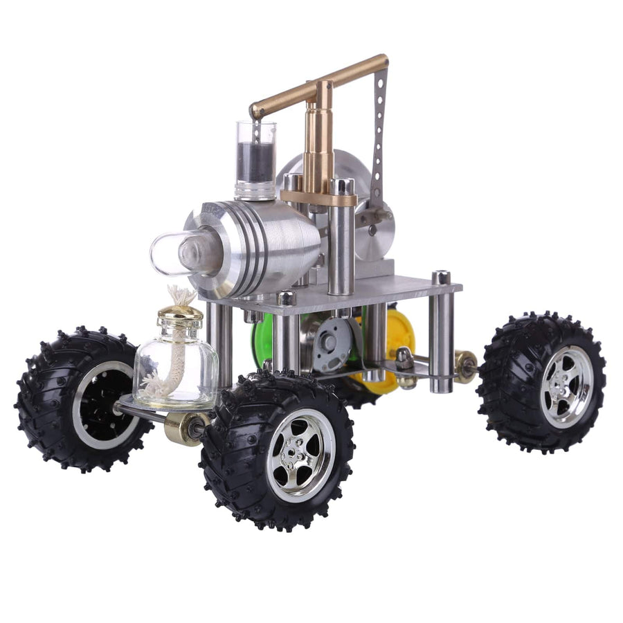Stirlingkit Balance Type Single Cylinder Hot Air Stirling Engine Powered Modified 4-Wheeled Car Model Physical Experiment Lab Toy