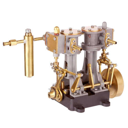 Stirlingkit Brass 2 Cylinders Mini Reciprocating Steam Engine with Reversing Gear for RC Ship Boat