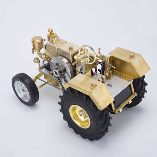 Stirlingkit Brass Gas Powered Roller Tractor Vehicle Model with Mini Horizontal Water-cooled Engine
