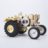 Stirlingkit Brass Gas Powered Roller Tractor Vehicle Model with Mini Horizontal Water-cooled Engine, view 2