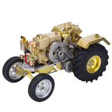 Stirlingkit Brass Gas Powered Roller Tractor Vehicle Model with Mini Horizontal Water-cooled Engine, view 3