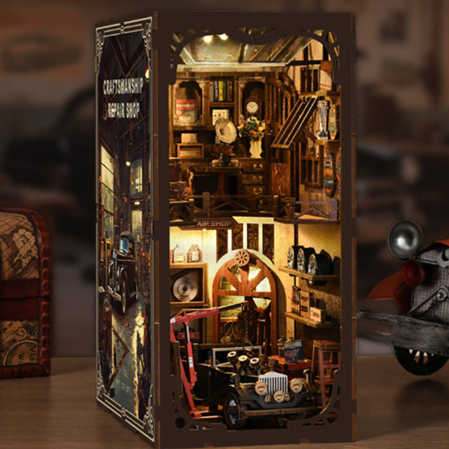Stirlingkit Build Your Own Miniature Mechanic Shop Garage – Auto Repair 3D Wooden House Book Nook Kit (374 PCS)