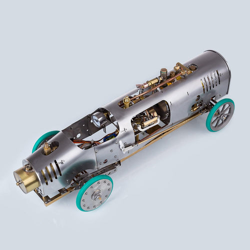 Stirlingkit Bullet-shaped Steam Car Classic Vehicle Model Kit with V4 Steam Engine Gearbox Boiler Handmade