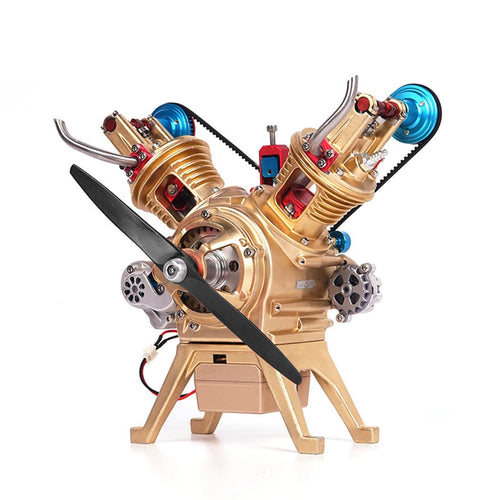 Stirlingkit Car Engine Model All-metal Mini Manual Assembly V2 Double-cylinder Toy Collection Decoration