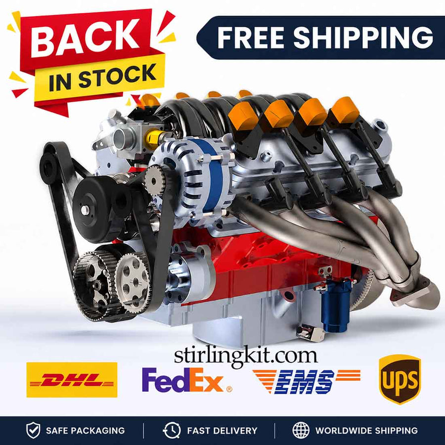 Stirlingkit CISON LS-52 Mini V8 Engine Model Kit – 1/5 Scale 52cc Water-Cooled 4-Stroke Gasoline OHV V8 Engine DIY Kit