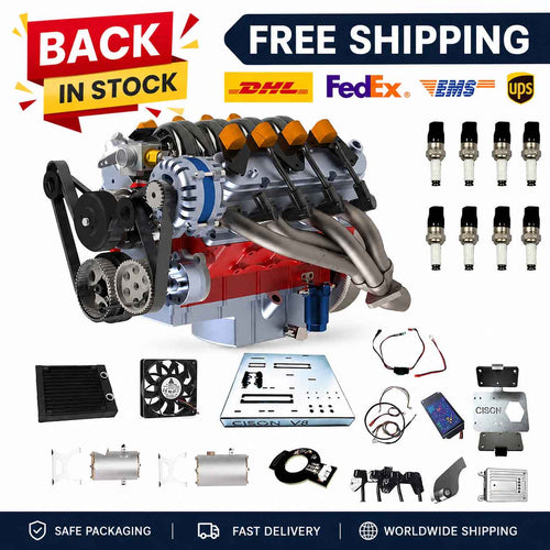 Stirlingkit Cison V8 Engine Kits LS-52 with MCU Ignition Metal Base Full Set 52cc