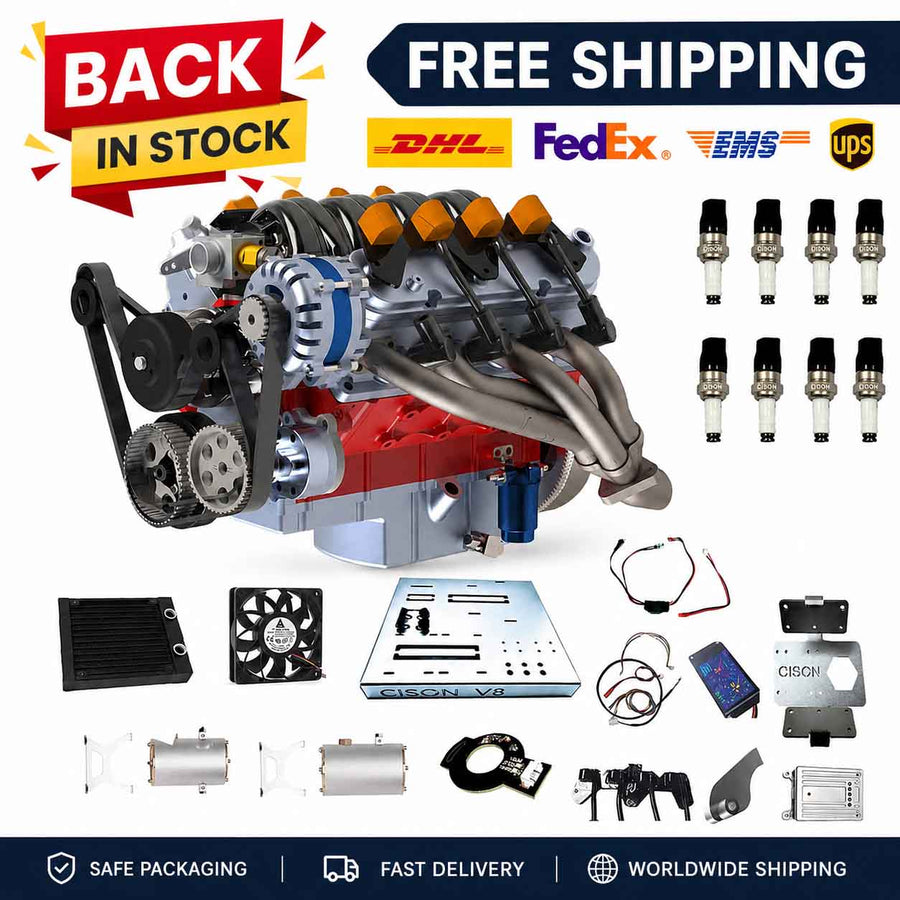 Stirlingkit Cison V8 Engine Kits LS-52 with MCU Ignition Metal Base Full Set 52cc