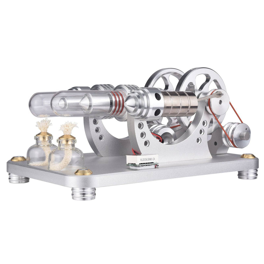 Stirlingkit Custom 2 Cylinders Hot Air Stirling Engine Model Generator with Voltage Meter & LED Lamp Bead