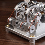 Stirlingkit Custom 2 Cylinders Hot Air Stirling Engine Model Generator with Voltage Meter & LED Lamp Bead, view 5