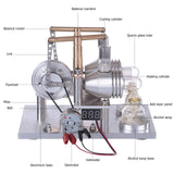 Stirlingkit Custom Stirling Engine 2 Cylinders Hot Air Generator Model with Voltage Meter LED Bulb Science Experiment Educational Toy, view 3
