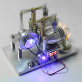 Stirlingkit Custom Stirling Engine 2 Cylinders Hot Air Generator Model with Voltage Meter LED Bulb Science Experiment Educational Toy, view 6
