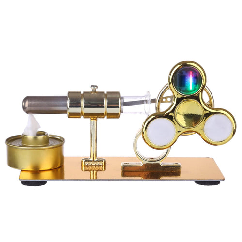 Stirlingkit Customized Golden Single Cylinder Stirling Engine Model with Luminous Gyroscope Physical Experiment