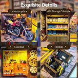 Stirlingkit DIY Miniature Motorcycle Repair Shop 3D Wooden Model Building Kit 213PCS, view 2