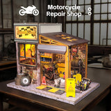 Stirlingkit DIY Miniature Motorcycle Repair Shop 3D Wooden Model Building Kit 213PCS, view 4
