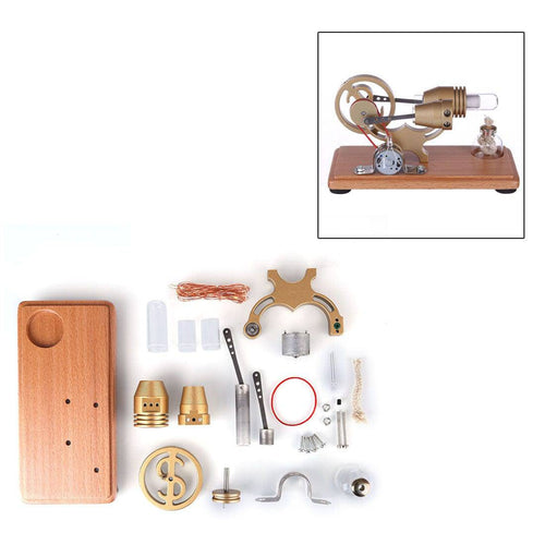 Stirlingkit DIY γ-shape Assembly  Retro Stirling Engine Kit Generator Sterling Model with LED Light Science Educational Toy