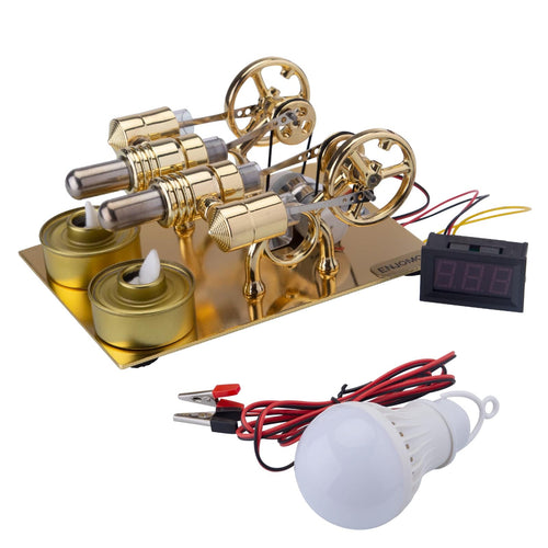 Stirlingkit ENJOMOR 4 Cylinder Hot Air Stirling Engine Generator with Bulb & Voltmeter