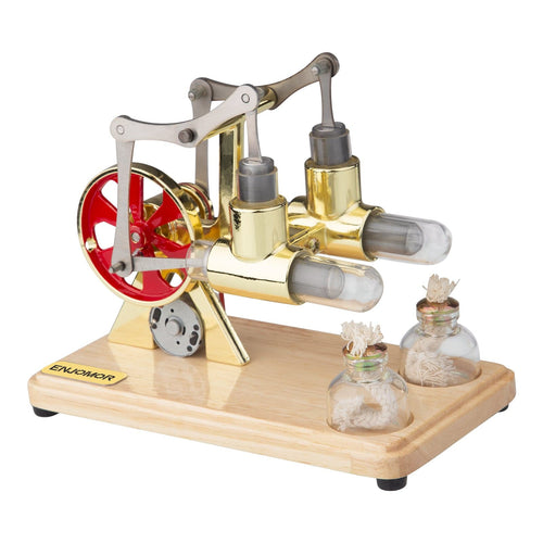 Stirlingkit ENJOMOR Balance Two Cylinder Stirling Engine with LED Light Bulb