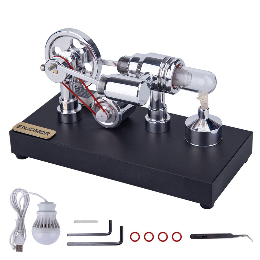 Stirlingkit Enjomor Gamma Type Hot Air Stirling Engines with Light and Voltmeter