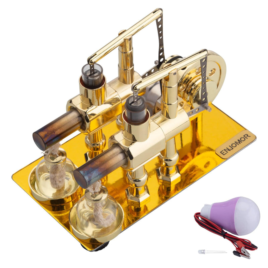Stirlingkit ENJOMOR Golden Balance Stirling Engine Generator with LED Bulb Non-Stop Run