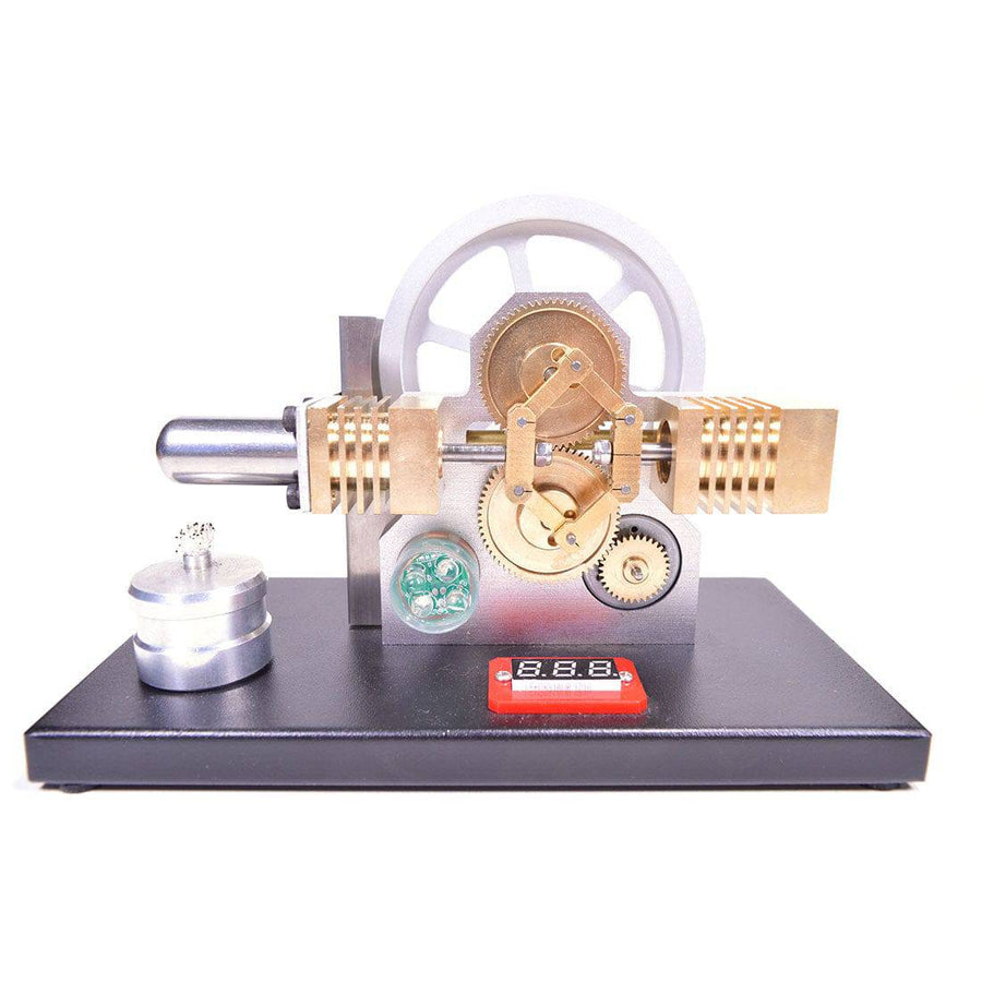 Stirlingkit Enjomor Horizontal Gear Drive Hot Air Stirling Engine LED Electricity Generator Model with Voltmeter