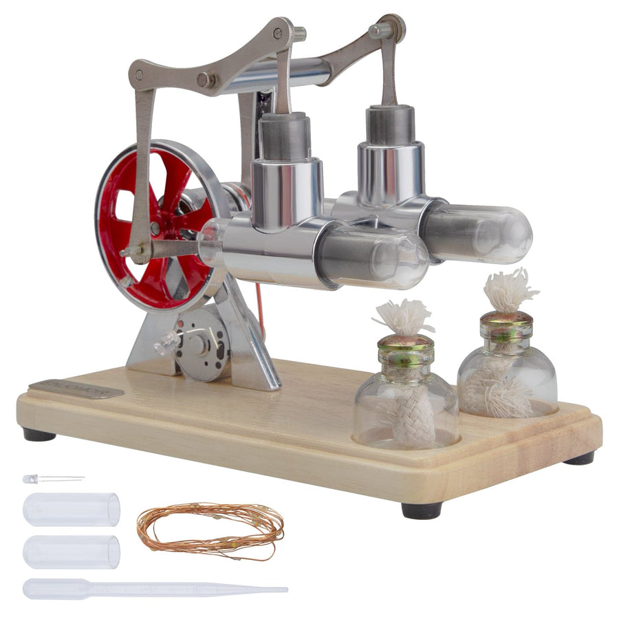 Stirlingkit ENJOMOR Mini Double Cylinder Hot Air Stirling Engine STEM Silver
