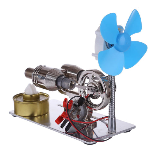 Stirlingkit γ GammaType Stirling Engine Generator Model with LED Light Bar & Fan  Science Experiment Educational Toy