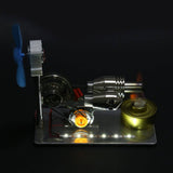 Stirlingkit γ GammaType Stirling Engine Generator Model with LED Light Bar & Fan Science Experiment Educational Toy, view 2