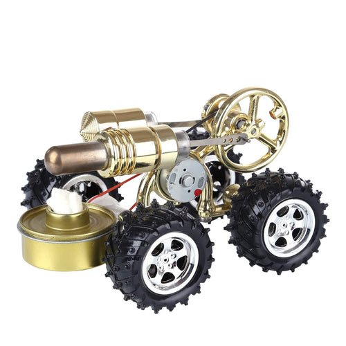 Stirlingkit Golden Hot Air Stirling Engine Powered 4-Wheel Car Engine Model Physical Toy
