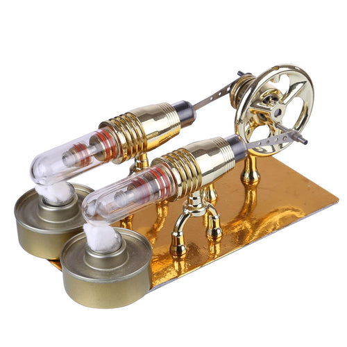 Stirlingkit Golden Two Cylinders Stirling Engine Model Physics Science Educational Toys Custom