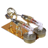 Stirlingkit Golden Two Cylinders Stirling Engine Model Physics Science Educational Toys Custom, view 3