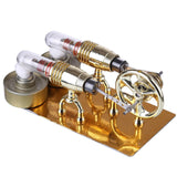Stirlingkit Golden Two Cylinders Stirling Engine Model Physics Science Educational Toys Custom, view 4