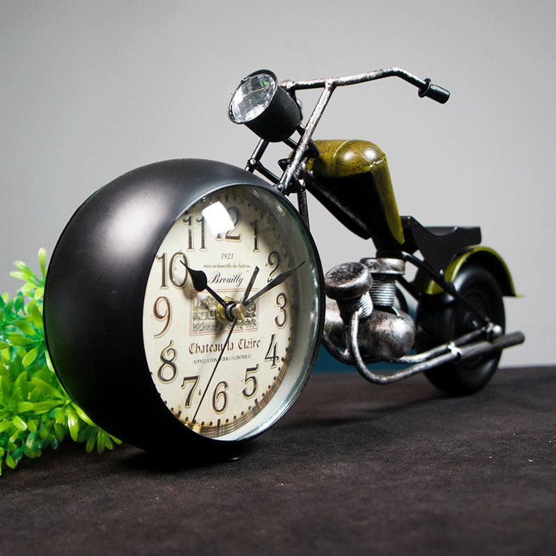 Stirlingkit Handcrafted Retro Motorcycle Model with Clock Desk Toy for Biker