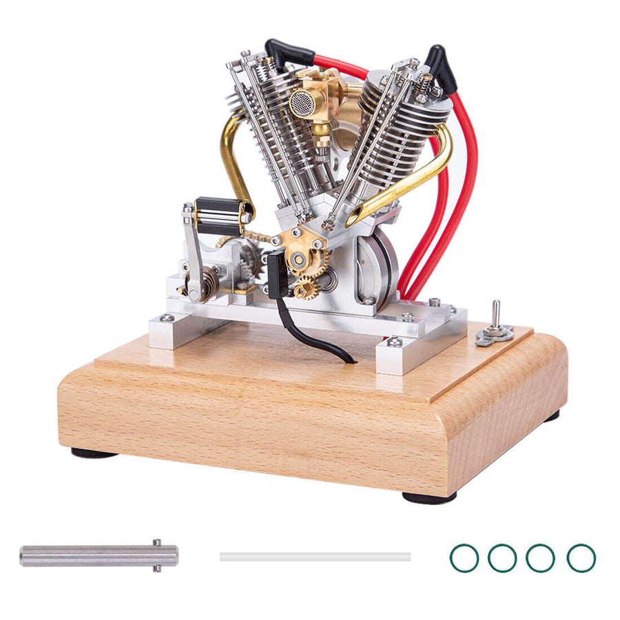 Stirlingkit Hoglet V-Twin Engine Four-Stroke Gas Miniature Motorcycle Engine with Pedal Start H08