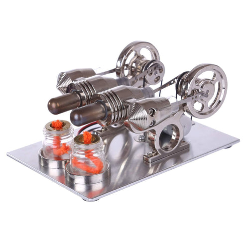 Stirlingkit Hot Air 2 Cylinders Stirling Engine Model with Voltage Digital Display Meter Led Bulb Sterling Generator