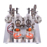 Stirlingkit Hot Air 2 Cylinders Stirling Engine Model with Voltage Digital Display Meter Led Bulb Sterling Generator, view 3