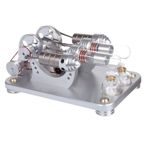 Stirlingkit Hot Air Stirling Engine 2-Cylinder LED Flywheels Education Toy Electricity Power Generator