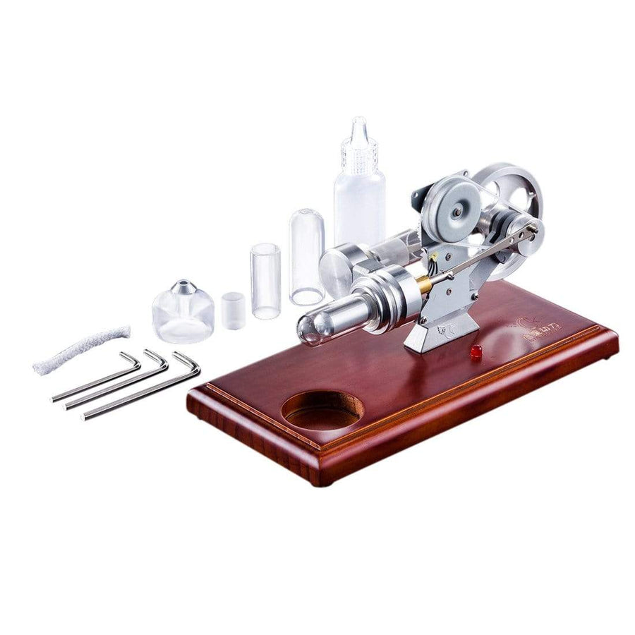 Stirlingkit Hot Air Stirling Engine Kit Education Toy With Brown Solid Wood Baseplate