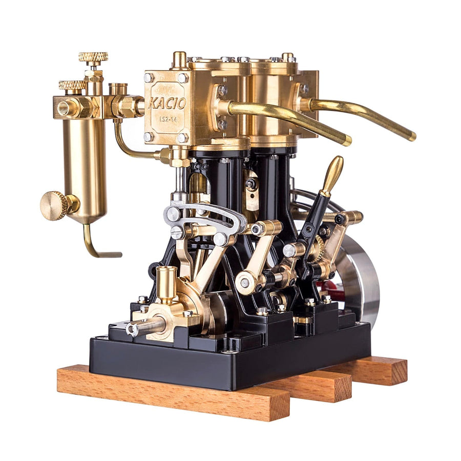Stirlingkit KACIO LS2-14 Two Cylinders Reciprocating Retro Twin Steam Engine Model for 80cm+ Boat Ship (without Boiler)