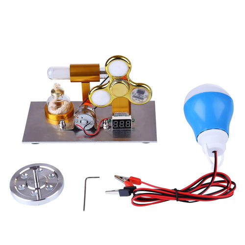 Stirlingkit L Shape Led Bulb Golden Stirling Engine Custom Model with Voltage Digital Display Meter Gyroscopes