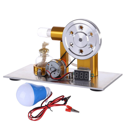 Stirlingkit L-Shaped Customized Golden Led Stirling Engine Model with Voltage Digital Display Meter