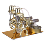 Stirlingkit L-Type Golden Twp Cylinders Stirling Engine Generator Model with LED Diode and Bulb Science Experiment Toy, view 3