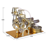 Stirlingkit L-Type Golden Twp Cylinders Stirling Engine Generator Model with LED Diode and Bulb Science Experiment Toy, view 4